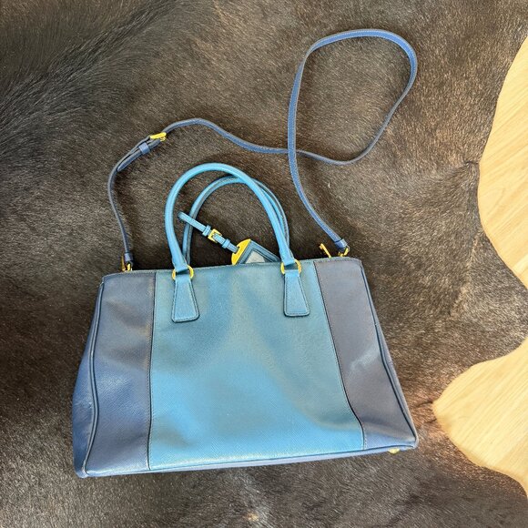 Prada Saffiano Blue Colorblock Tote Bag - Picture 3 of 11